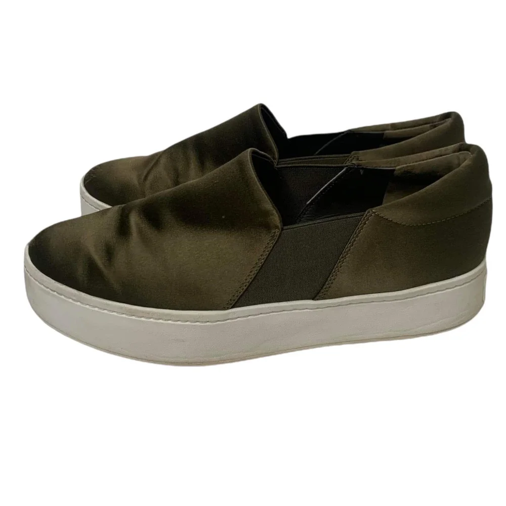 Vince. Warren Slip-On Platform Sneaker Olive Green Satin Size 9.5 - Picture 5 of 8
